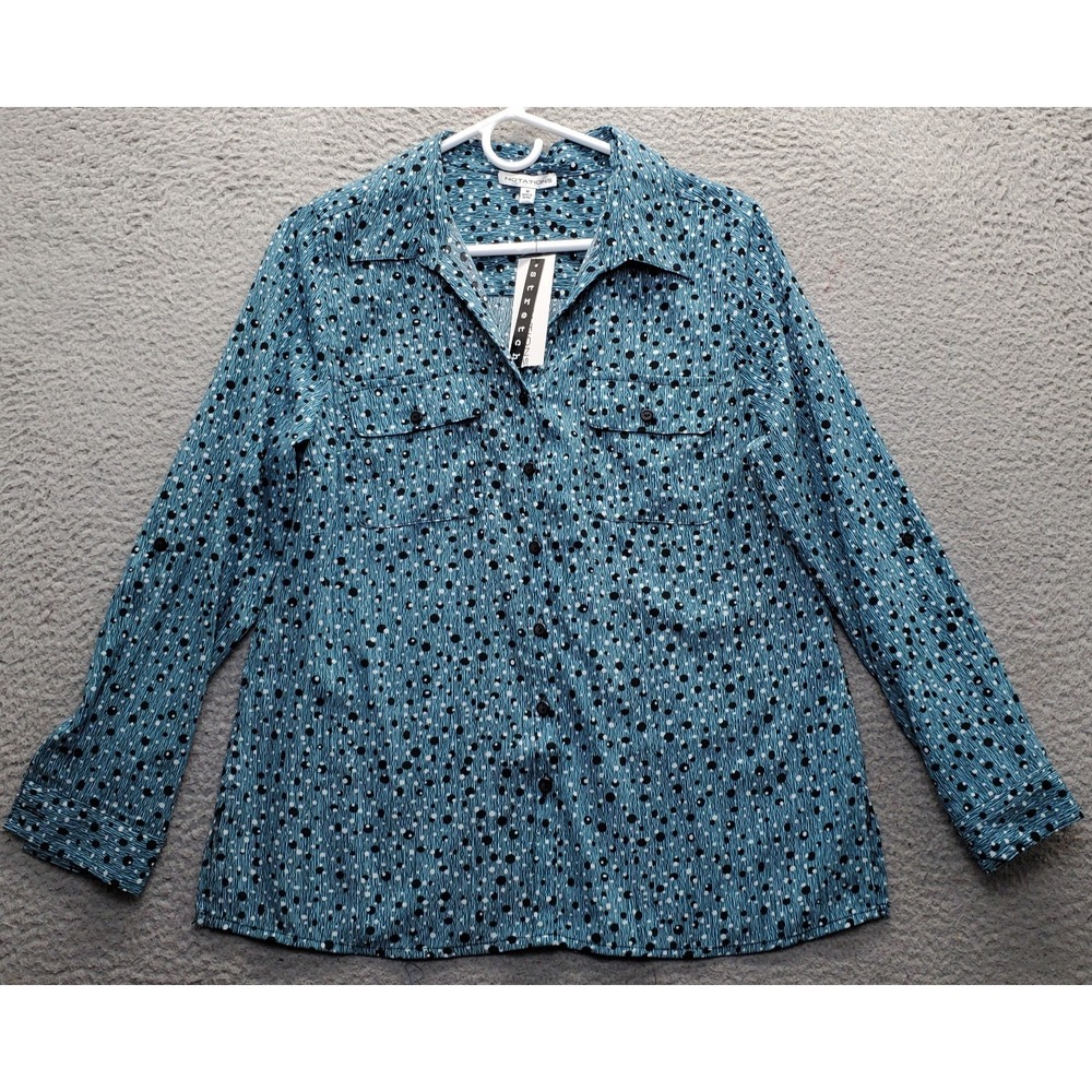 Notations Shirt Top Women Medium Multi Circle Print Long Sleeve Collar Button-Up